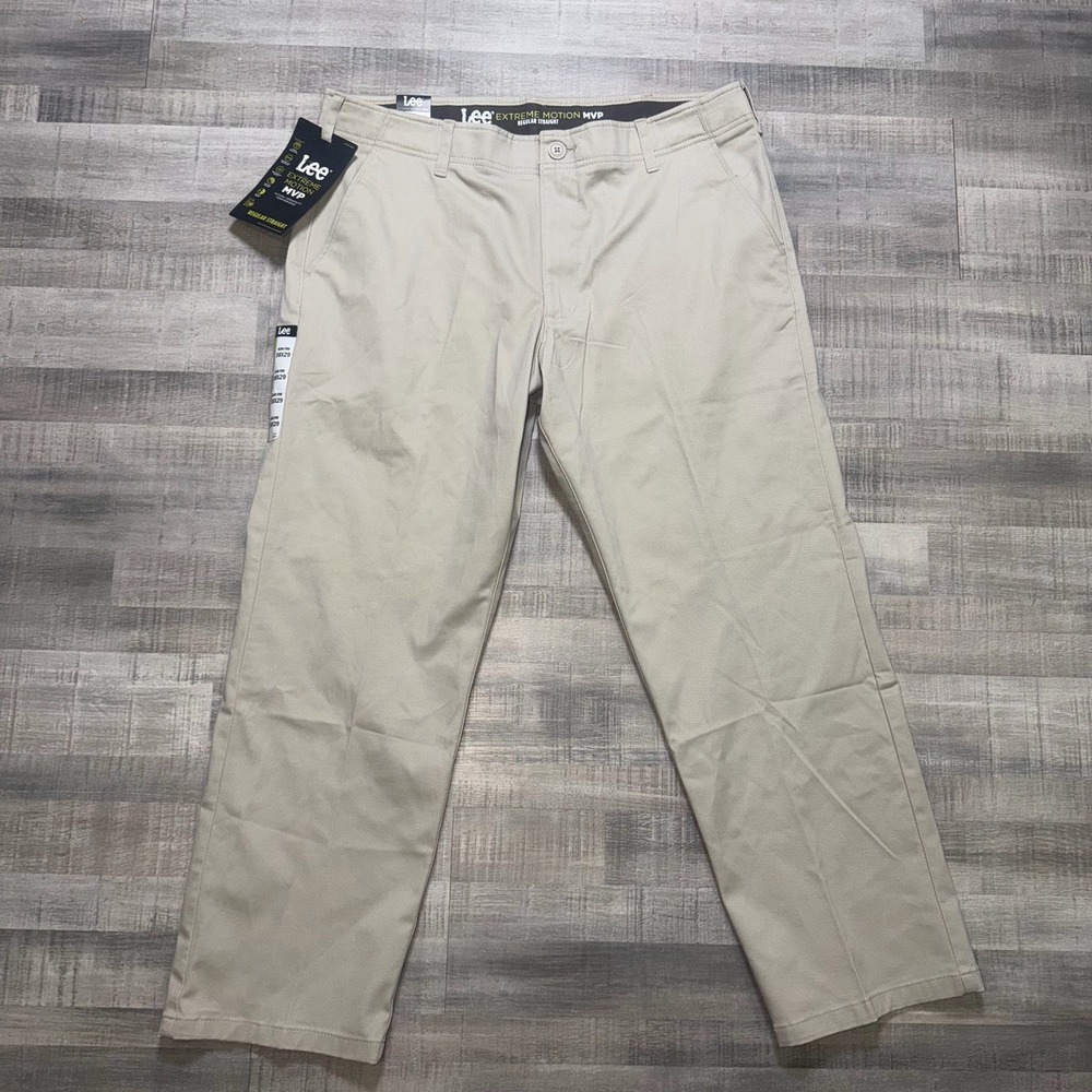 Lee Extreme Comfort MVP Pants Mens 38x29 Beige Stretch Chino Casual Golf Mens